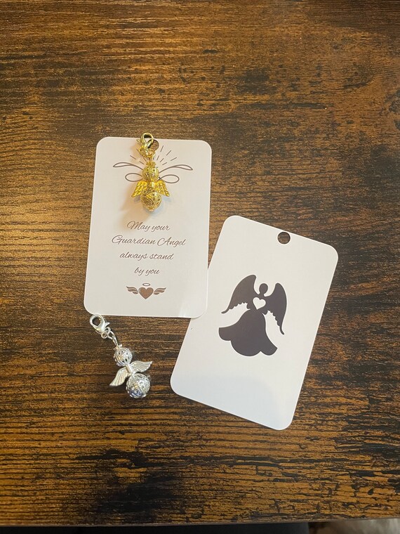 Gold Silver Colour Guardian Angel Charm Pendant Set Keepsake Gift Card Shimmer Gift Bag Angel Wings Watch Over You Birthday Christening