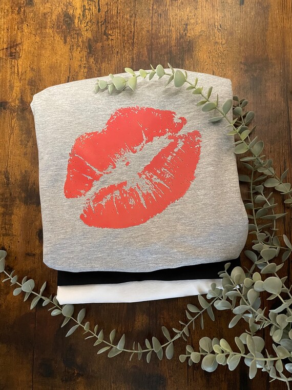 Simple LARGE Red Lips Vinyl Sublimated Printed T shirt Unique Fun Quirky Gift For Any One Any Occasion Keepsake Small Business Handmade Love