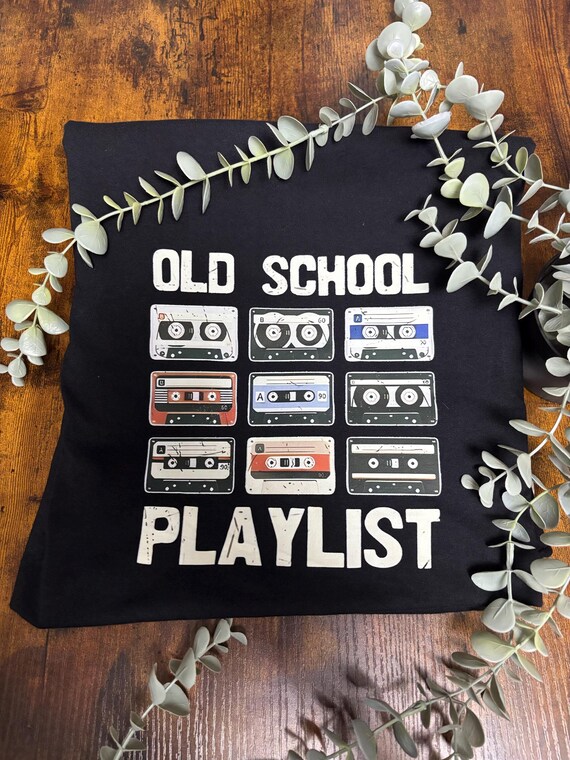 Old SCHOOL Retro Cassette Tape Unisex Printed T Shirt Heat Transfer Any Sizes Colour Top Fun Novelty Keepsake Memories Birthday Quirky Gift