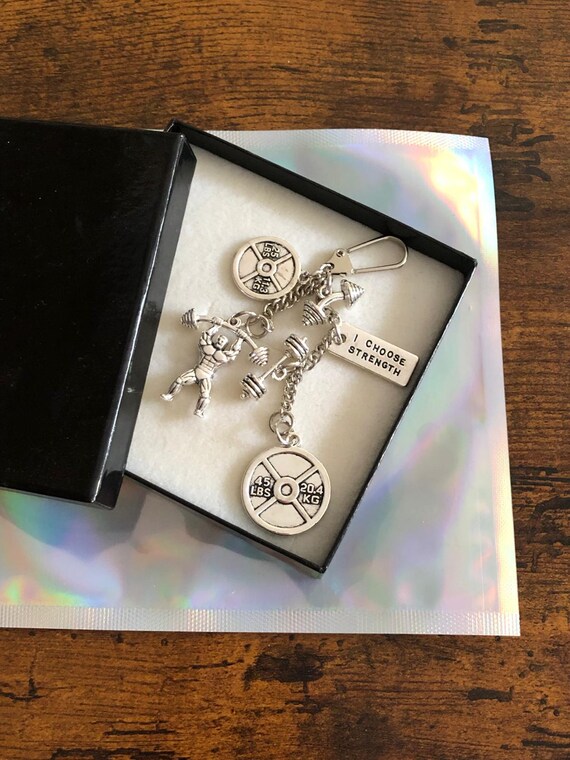 Body Builder Weight Lifter Key Ring Bag Charm I Choose Strength Dumbbells Gym Competition Keepsake Fun Gift Box Shimmer Bag Any Occasion