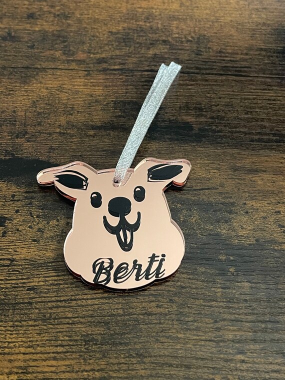 PERSONALISED Name CHRISTMAS Dog Style Face Tree Bauble Decoration Keepsake Any Colour Shimmer Gift Bag Novelty Face Also Can Be Memory Gift