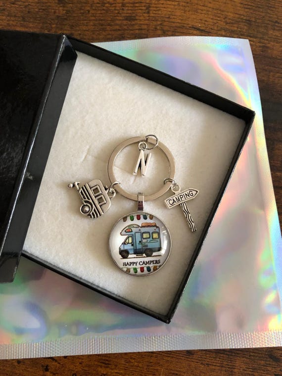 Personalised Initial Letter Camper Van Motor Home Caravan Camping Key Or Bag Charm Set Fun Novelty Keepsake Holiday Adventures Gift Box Bag
