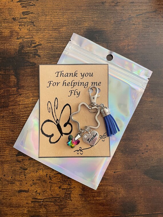 Thank You Helping Me Fly Key Charm Set Crystal Rainbow Butterfly Colour Tassels Star Flower Charm End Of Term Gift Nursery Assistant Card