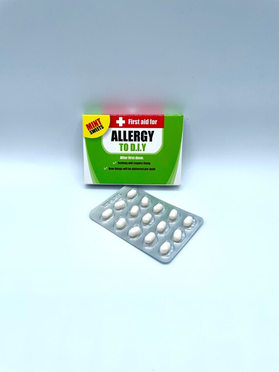 First Aid For ALLERGY TO D.I.Y Mint Sweets Novelty Fun Quirky Humorous Gift Birthday Christmas Etc Warning This Is Not A Medicine Pack Laugh