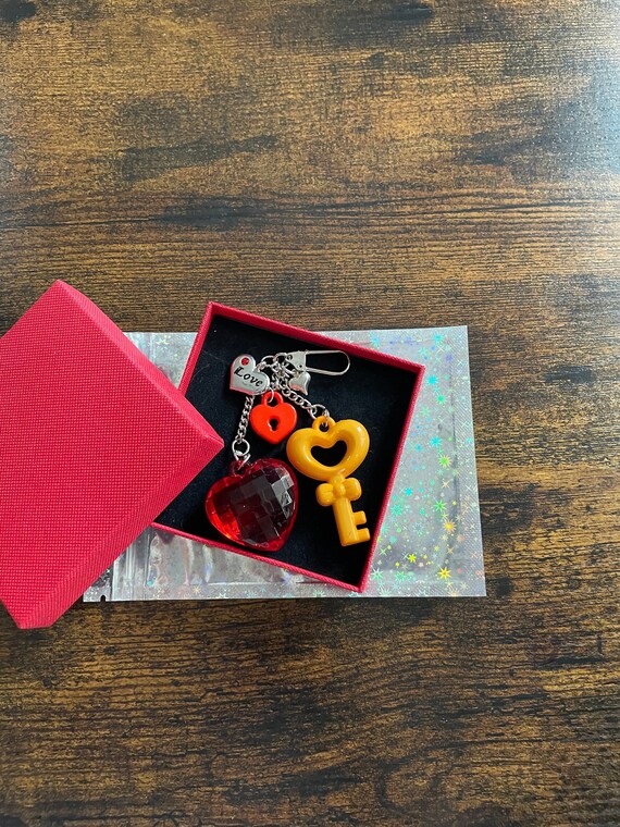 LARGE Heart And Key Double Keyring Charm Pendant Set Love Lock Gift Box Bag Red Gold Engraved Heart Partner Birthday Valentine Keepsake Bag