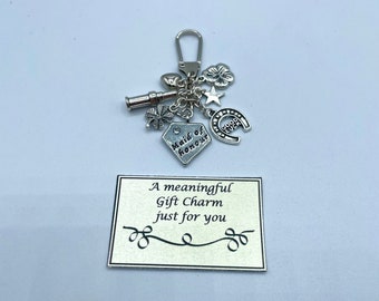 A Maid Of Honour Meaningful Keepsake keyring Charm Gift Boxed Rhymes Horseshoe  Flower Star  Heart