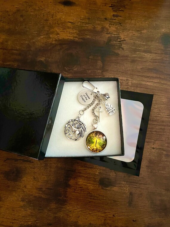 House of Dragons Game of Thrones TV Spin Off Series INSPIRED Key ring charm pendant gift box keepsake Novelty gift Fire Dragons Egg Castle