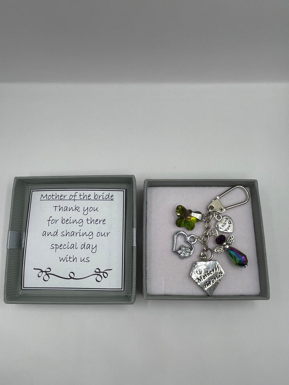 MOTHER OF BRIDE Thank You Key Ring Or Bag Charm Gift Crystal Rhinestone Angel Fairy Butterfly Heart Diamond Shape Keepsake Wedding Gift Box