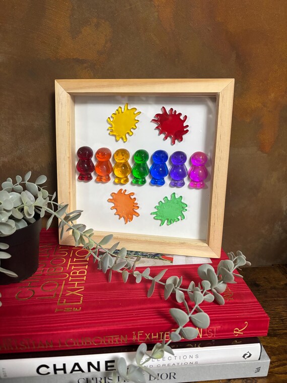 RAINBOW Colour Jelly Babies Resin Made Wall Pop Art Splats Handmade Fun Novelty Keepsake Gift Sweets Inspired Quirky Unique Frame Set