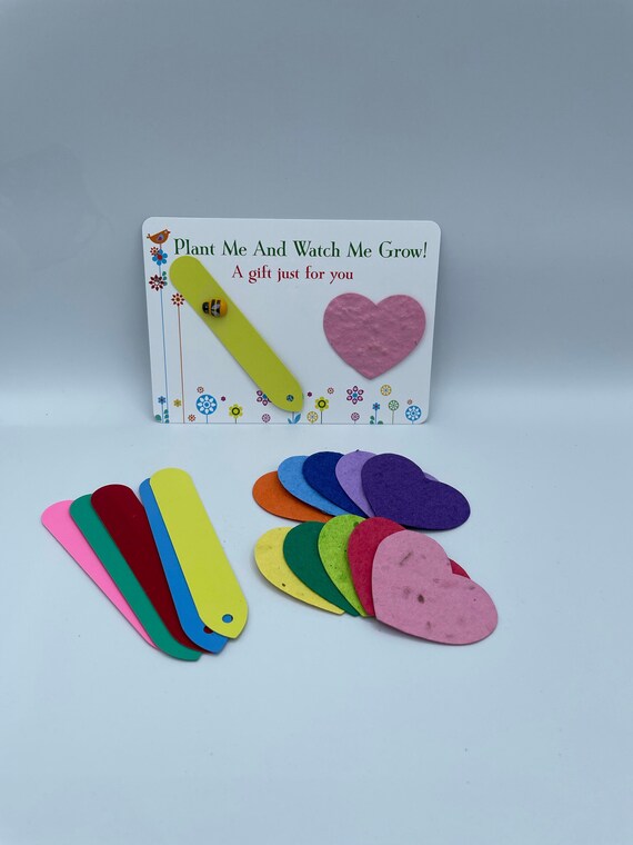MOTHERS DAY HEART Plant Me And Watch Me Grow Shaped Seeded Paper Wild Flowers On A Card Gift Bag Fun Any Colour Plant Label Recycled