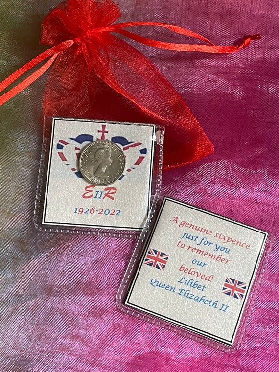 IN Loving MEMORY Of The Queen Elizabeth II Genuine Old Sixpence English Coin Wallet Or Purse Keepsake Gift 1926 - 2022 Lilibet Gift Bag