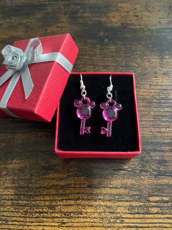 Disney Inspired Key To The World Earrings Set Gift Box Or Bag Stainless Steel Mickey Colours Fun Novelty Keepsake Birthday Christmas Quirky
