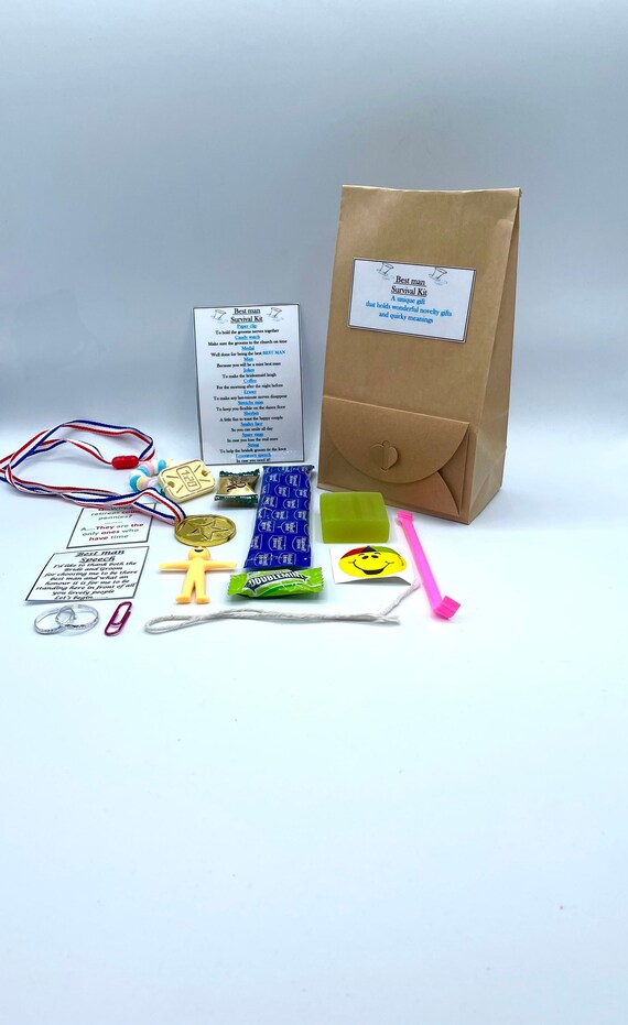 BEST MAN WEDDING Fun Novelty Survival Gift & Personalised Card Optional Present Keepsake Friend Quirky Unique Gift Sweet Paper Bag Envelope
