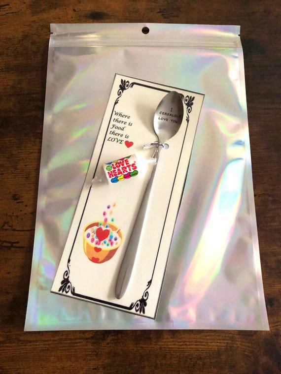 I CEAREALSLY Love You Long Stainless Steel Spoon Fun Novelty Gift Love Heart Sweets Carded Shimmer Bag Valentines Birthday