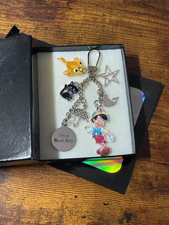 DISNEY FILM Inspired Pinocchio Key Ring Charm Or Bag Whale Cat A Real Boy Wish Upon A Star Umbrella Keepsake Gift Box Or Bag Any One Fun