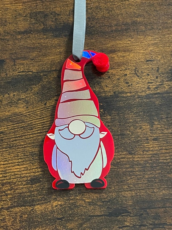 Gonk Gnome Christmas tree decoration bauble any colour vinyl print keepsake acrylic style cutout gift bag fun novelty quirky beard nose