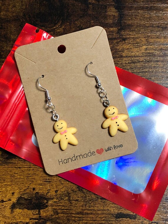 Christmas GINGERBREAD MAN Pair Of Earrings Fun Quirky Novelty Gift Keepsake Secret Santa Stocking Filler Shimmer Gift Bag