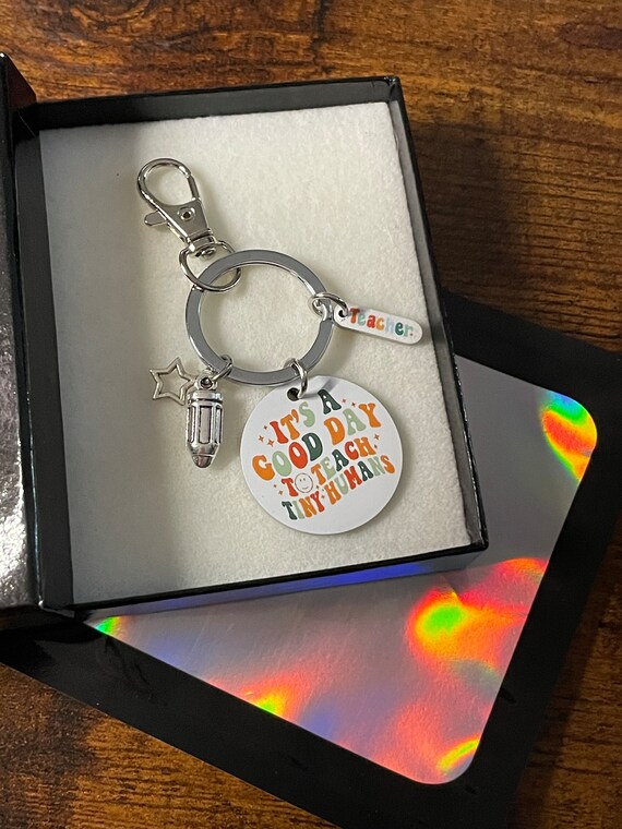 TEACHER Key Ring Charm Pencils Stars Gift Set Its A Good Day To Teach Tiny Humans End Of Term Thank You Fun Novelty Keepsake Boxed Bag Pupil