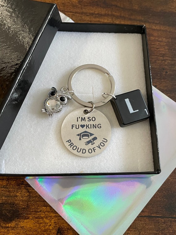 I’m So F**King Proud Of You PERSONALISED Scrabble Letter Key Ring Charm Rhinestone Owl Graduation Well Done Graduated Keepsake Gift Box Bag