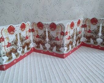 father Christmas decor 22.5 x 3.5 Vintage Swedish foldable paper garland Christmas decoration ornament with Santa Claus