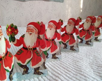 father Christmas decor 22.5 x 3.5 Vintage Swedish foldable paper garland Christmas decoration ornament with Santa Claus