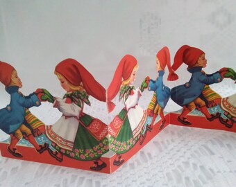 father Christmas decor 22.5 x 3.5 Vintage Swedish foldable paper garland Christmas decoration ornament with Santa Claus