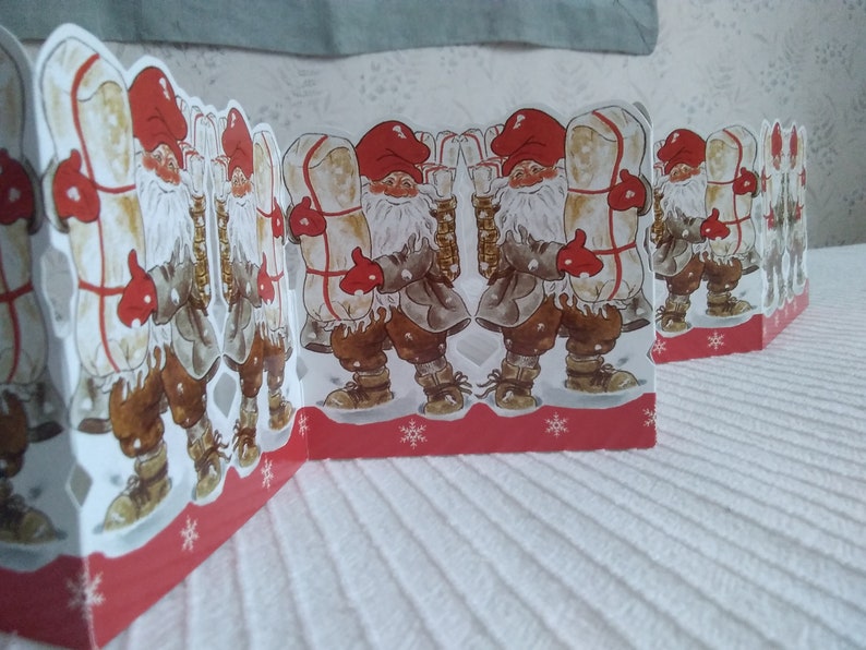 father Christmas decor 22.5 x 3.5 Vintage Swedish foldable paper garland Christmas decoration ornament with Santa Claus