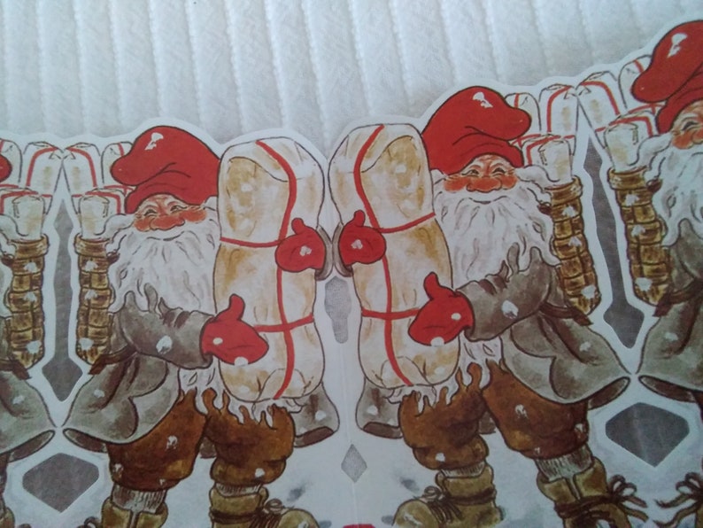 father Christmas decor 22.5 x 3.5 Vintage Swedish foldable paper garland Christmas decoration ornament with Santa Claus