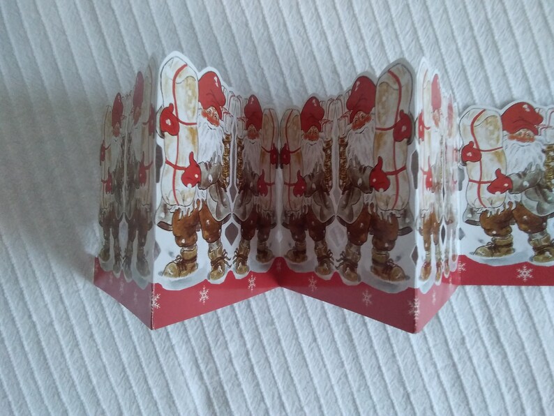 father Christmas decor 22.5 x 3.5 Vintage Swedish foldable paper garland Christmas decoration ornament with Santa Claus