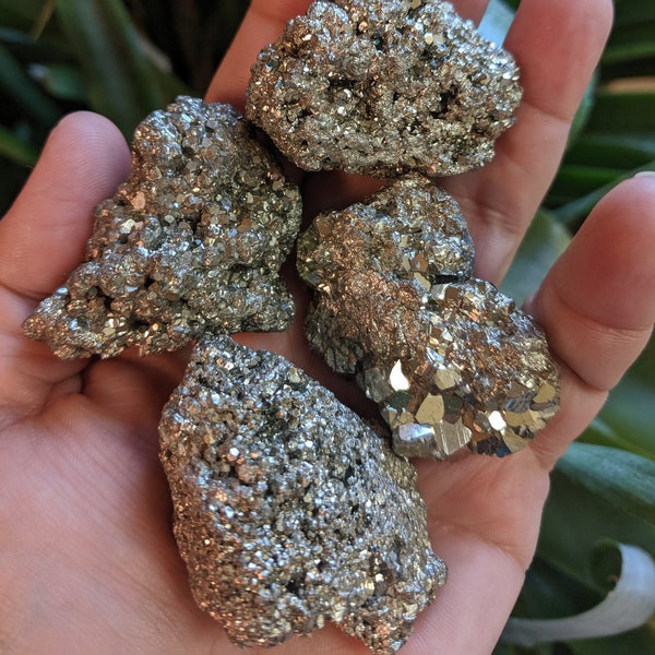 Shiny Druzy Pyrite Cluster Rough Nugget Natural Stone Mineral Specimen Healing Palm Stone Healing Crystal Rock Peru Fool's Gold Prosperity