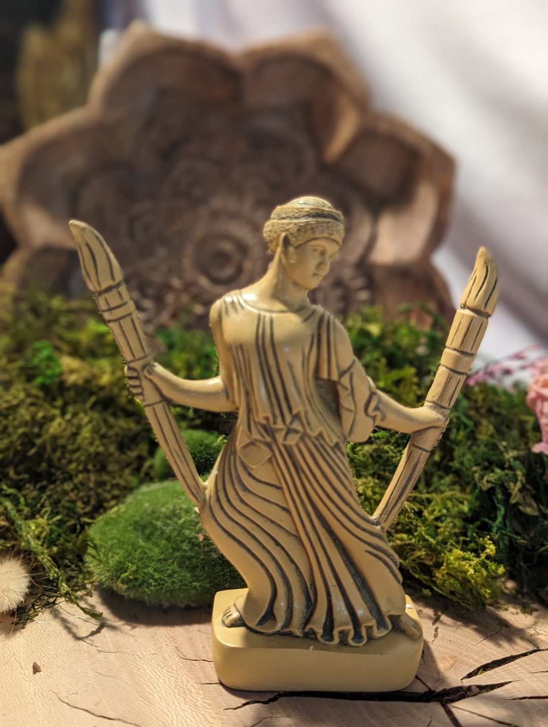 Goddess Hecate Statue W/ Torches Hekate Figurine Roman Greek Mythology