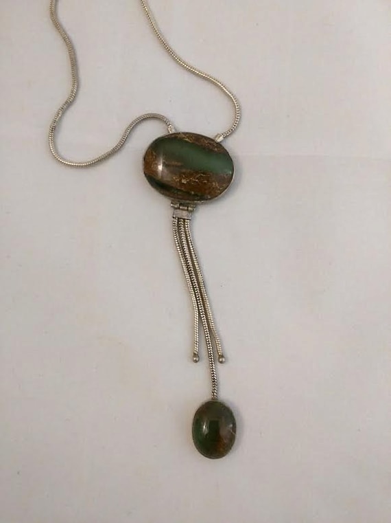 Vintage Sterling Silver Jade Drop Necklace 16" St… - image 4