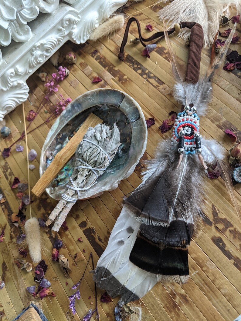 Ritual Smudging Feather Fan Wands for Sage Healing Secret Etsy