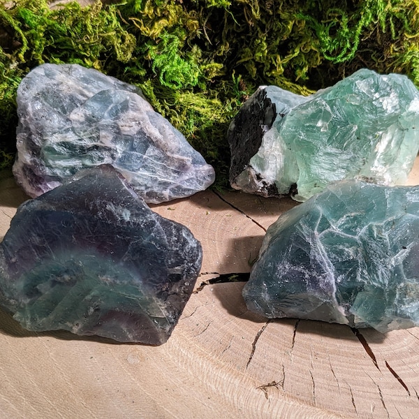 Large Fluorite Chunk Green Blue Rainbow Fluorite Piece Natural Mineral Specimen Healing Crystal Raw Rough Display Heart Chakra Stone Emerald