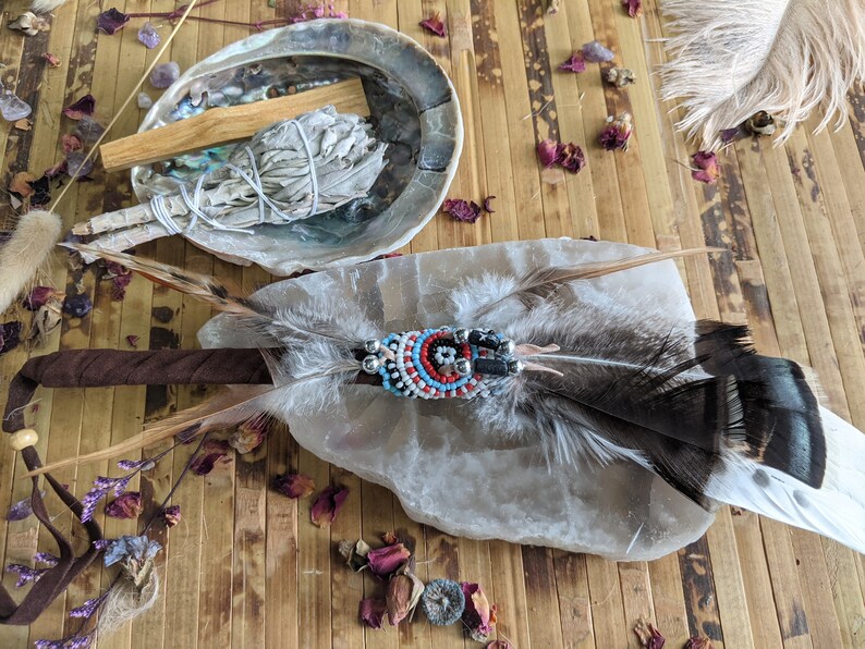 Ritual Smudging Feather Fan Wands for Sage Healing Secret Etsy