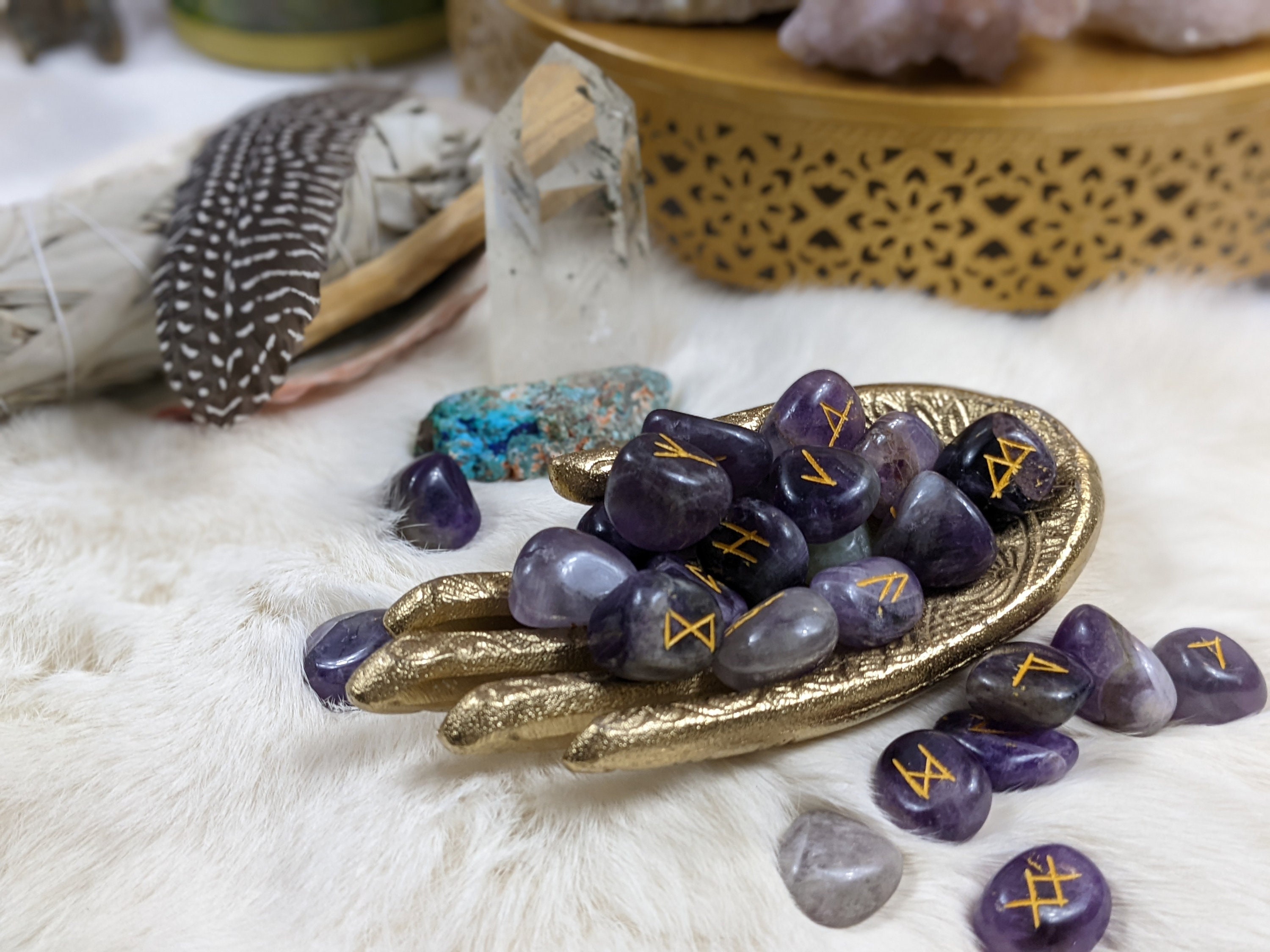 Opalite Rune Stone Set Purple Runestones -  Sweden