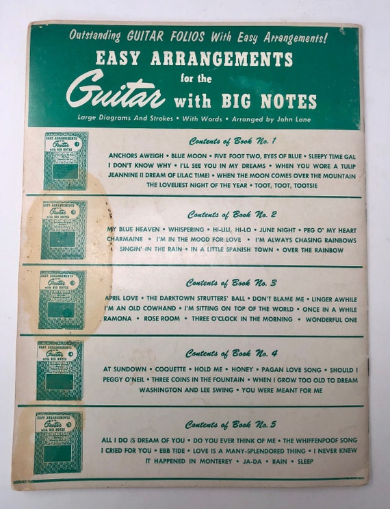 Vintage Guitar Big Notes Sheet Music Easy Arrangements For The Guitar No 2 John Lane Robbins Music Co 1958