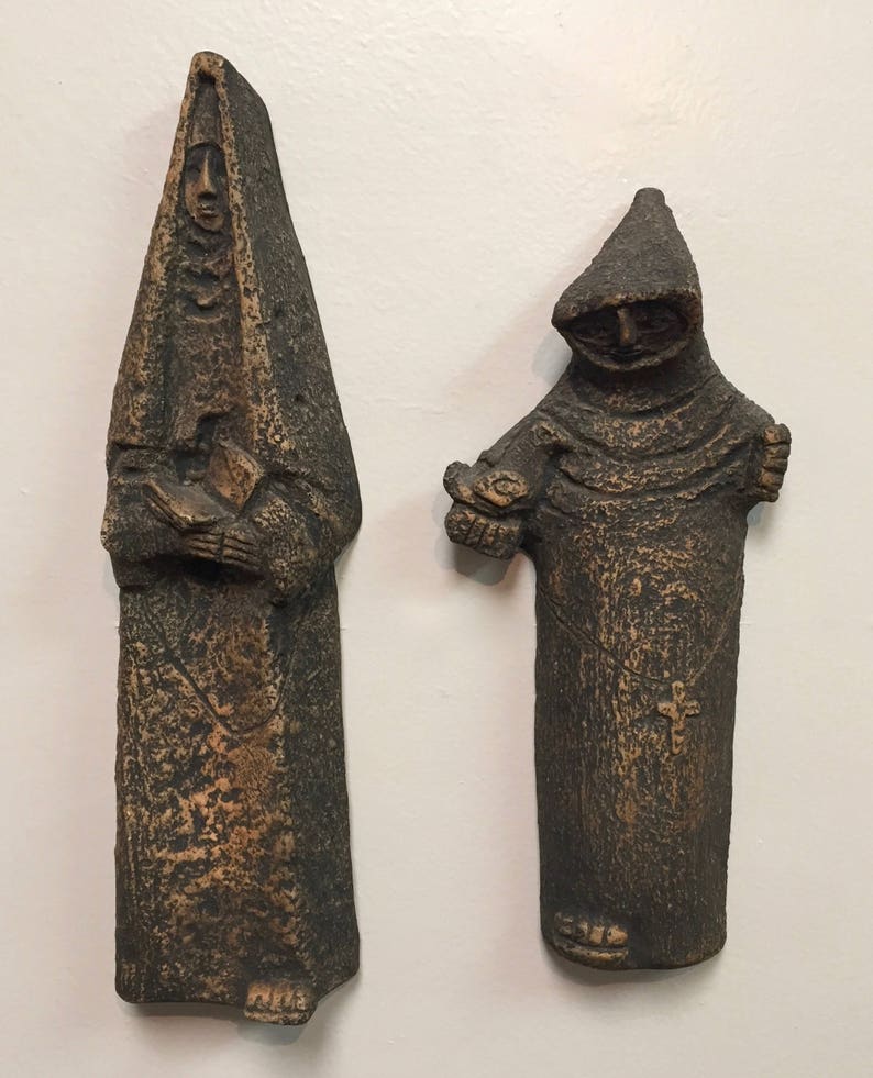 Vintage Jaru Pottery Brutalist Monk and Nun Wall Hangings MCM Etsy
