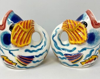 Les Tropiques Salt & Pepper Shakers Fish Hand Painted Ceramic, Strata Group 1992