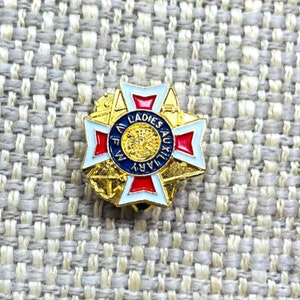 Vintage Ladies Auxiliary VFW Pin Veterans of Foreign Wars , Enamel and Gold Tone