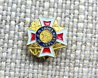 Vintage Ladies Auxiliary VFW Pin Veterans of Foreign Wars , Enamel and Gold Tone