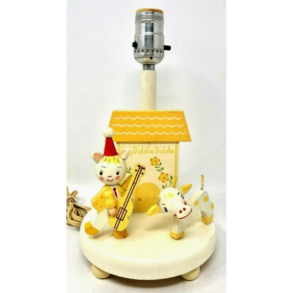 Vintage Irmi Originals Nursery Working Lamp, Hey Diddle Diddle, 1950s