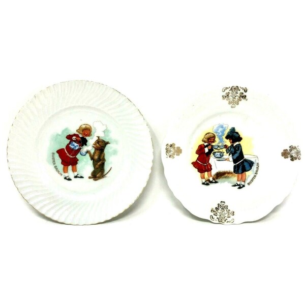 Vintage Buster Brown Wall Plates Set Of 2 Advertising Collectable Brown Shoe Co