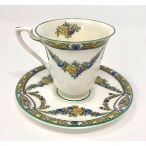 Vintage Royal Worcester Puritan Demitasse Footed Tea Cup and Saucer 1918