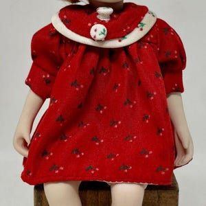 Porcelain Doll Shelf Sitter, Blond, Darling Red Dress, White Socks, Mary Janes