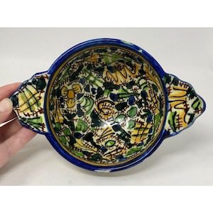 Porringer Bowl Lug Ear Handles, Hand Painted, Quimper, Faience Style, Signed