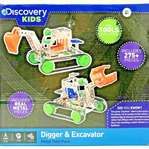Discovery Kids Build Your Own Digger & Excavator Metal Twin Pack 275+ Pieces