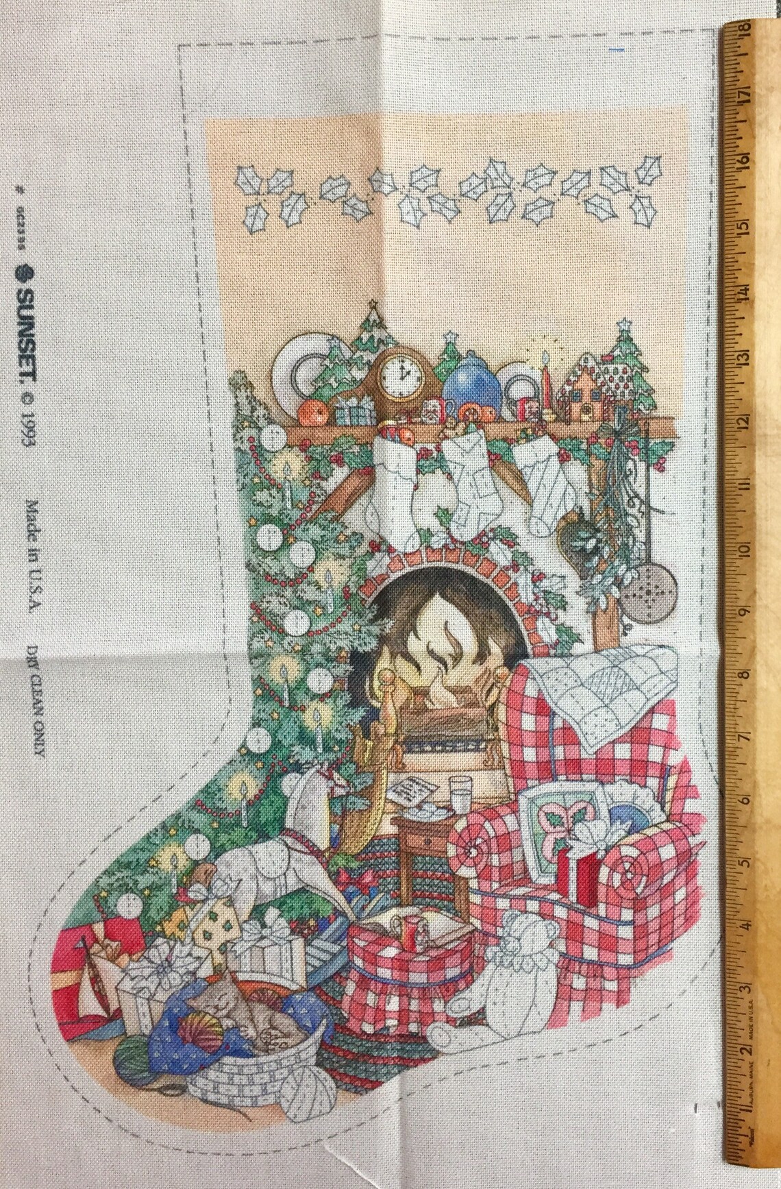 Vintage Sunset Crewel Kit Cozy Fireside Stocking Christmas Etsy