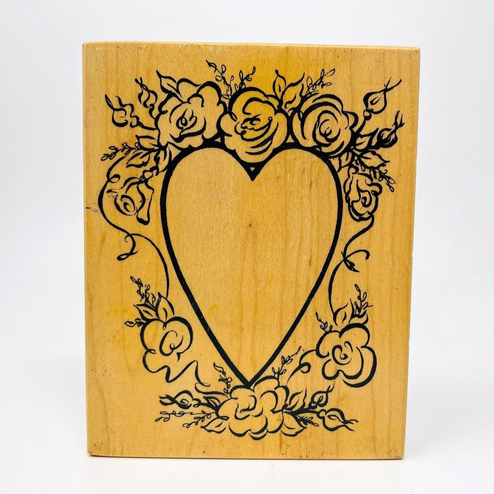 PSX Rubber Stamp 1997, #K-2222 Open Heart Frame, Roses