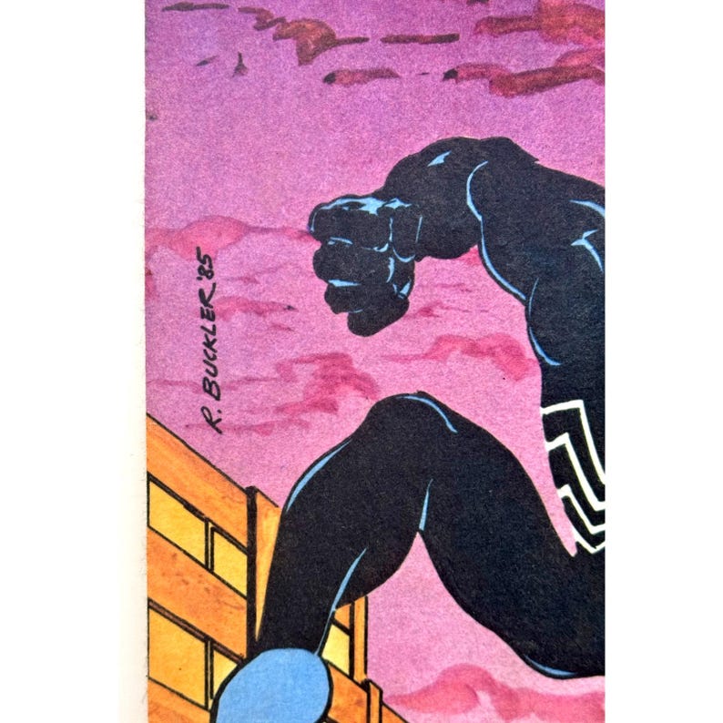 vintage 1986 Spider-Man tissu feutre bannière riche boucle art costume noir image 2